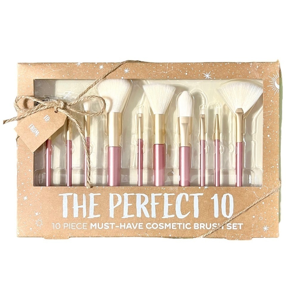 The Perfect 10 Must Have Cosmetic Brush Set New Metallic Pink